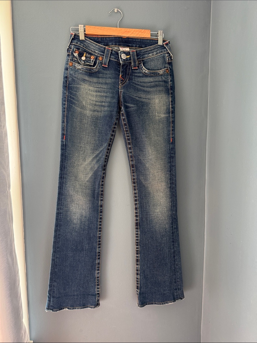 Vintage Y2K True Religion Becky world tour jeans low rise flare flap pocket USA